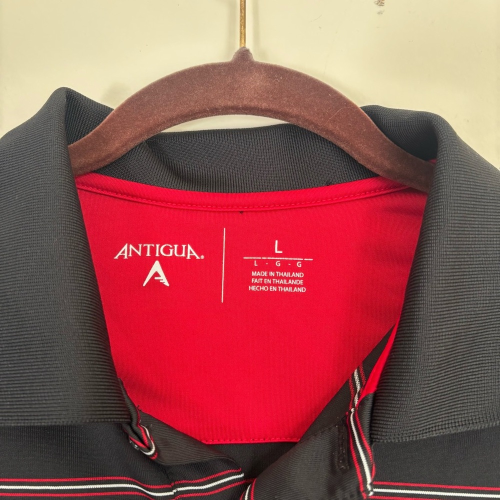 Antigua Atlanta United FC Men's Polo Shirt in Black with Red Stripes - Picture 3 of 5